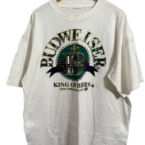 1991 Budweiser King of Beers‎ T Shirt Men's White Short Sleeve Graphic Tee